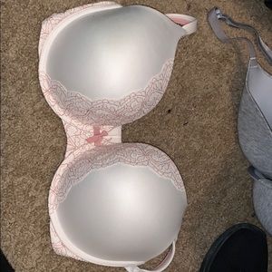 With with pink lace bra